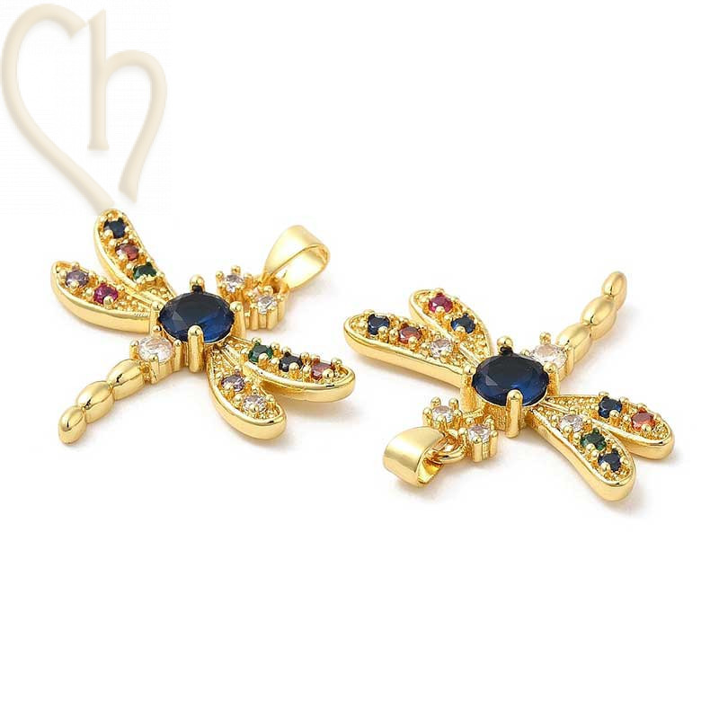 Charms Gold Plated Libelle 28mm met strass