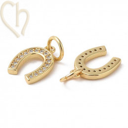 Charms Gold Plated Horseshoe 15mm with rhinestones