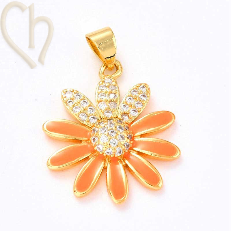 Charms Gold Plated Bloem 20mm met strass en emaille