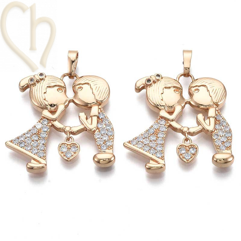Charms Gold Plated Couple 25mm avec strass