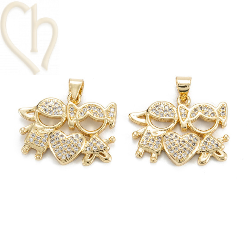 Charms Gold Plated jongen en meisje 22mm met strass