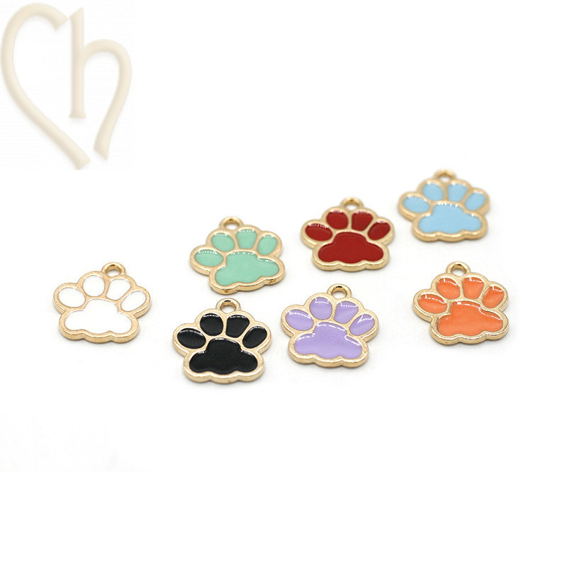 Charms Gold Plated dog step with enamel 17mm