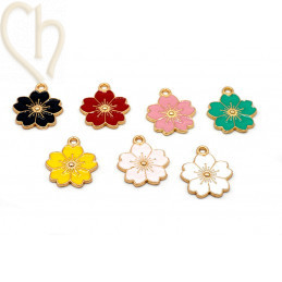 Charms Gold Plated flower with enamel 17mm