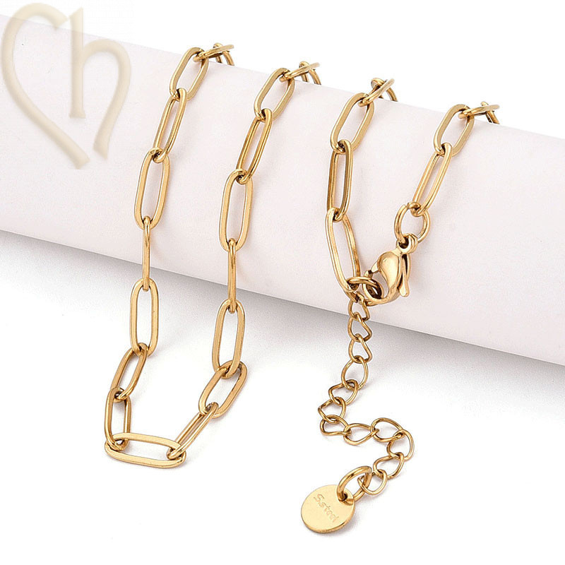 Collier acier 60cm avec fermoir musqueton Gold Plated