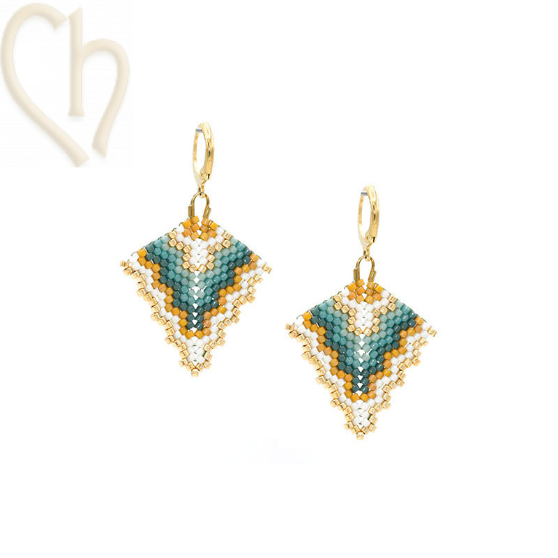 Boucles d'Oreille Triangle peyote Eucalyptus Moutarde