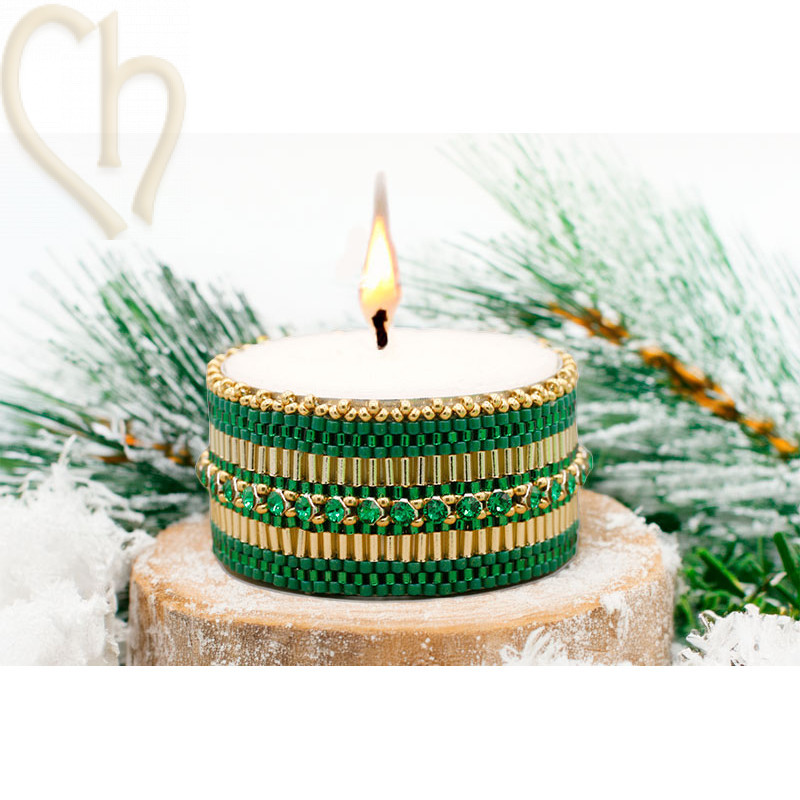 Kaarsen Cover met Bugle en Austrian Crystal Mesh Green - Gold