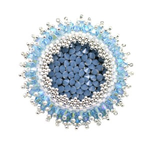Kit DIY beaded Brooch Lumina with Swarovski Crystal Rocks  and Miyuki Delica - Light Blue