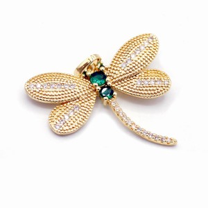 Goud Vergulde Libelle Bedel 28 mm met Strass – Anti-allergisch | Boutique Charlotte