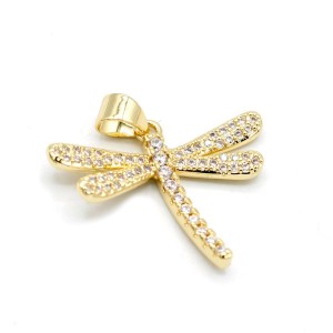 Gold-Plated Dragonfly Charm 20mm with Rhinestones – Hypoallergenic | Boutique Charlotte