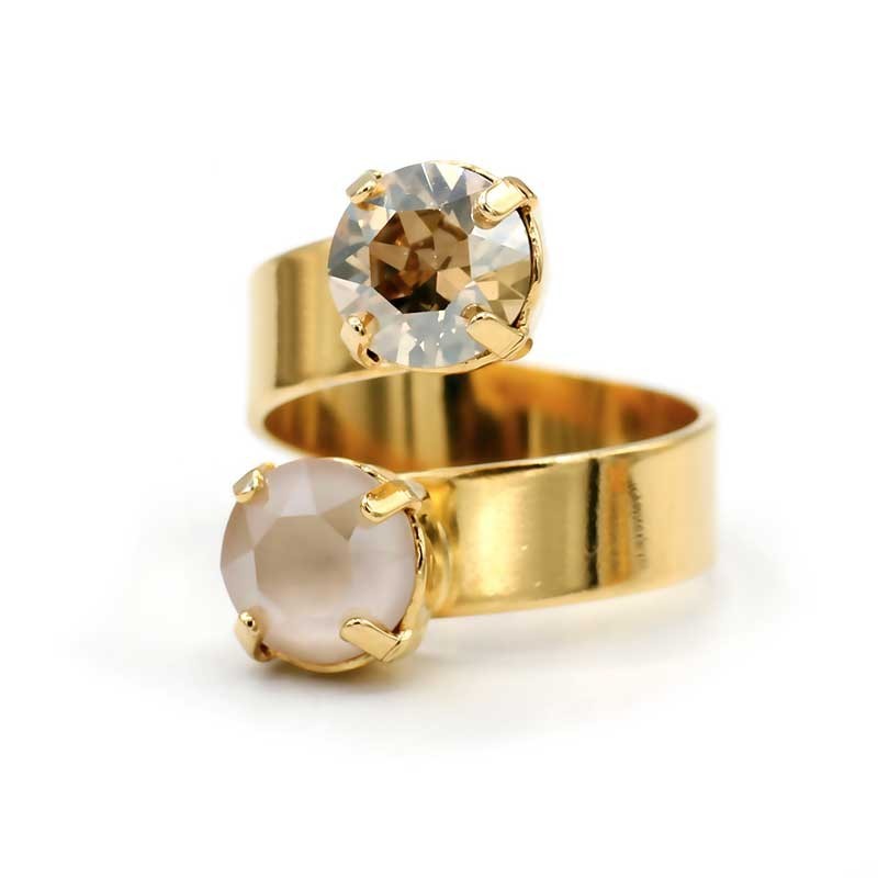 Verstelbare ring RVS Gold Plated | 2x SS39 8mm Austrian Crystal DIY