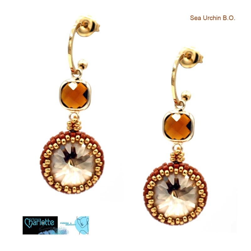 Kit boucles d’oreilles DIY Sea Urchin cognac or – cristal autrichien & Miyuki