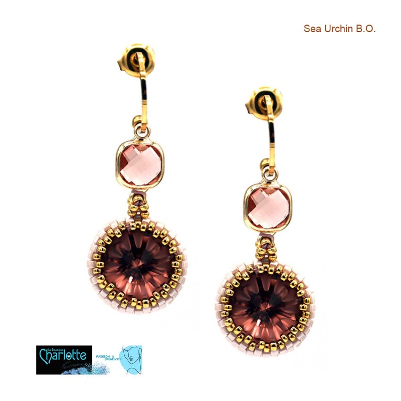 Earring Sea Urchin Swarovski Red Gold