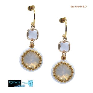 DIY earrings kit Sea Urchin White gold – Austrian crystal & Miyuki beads