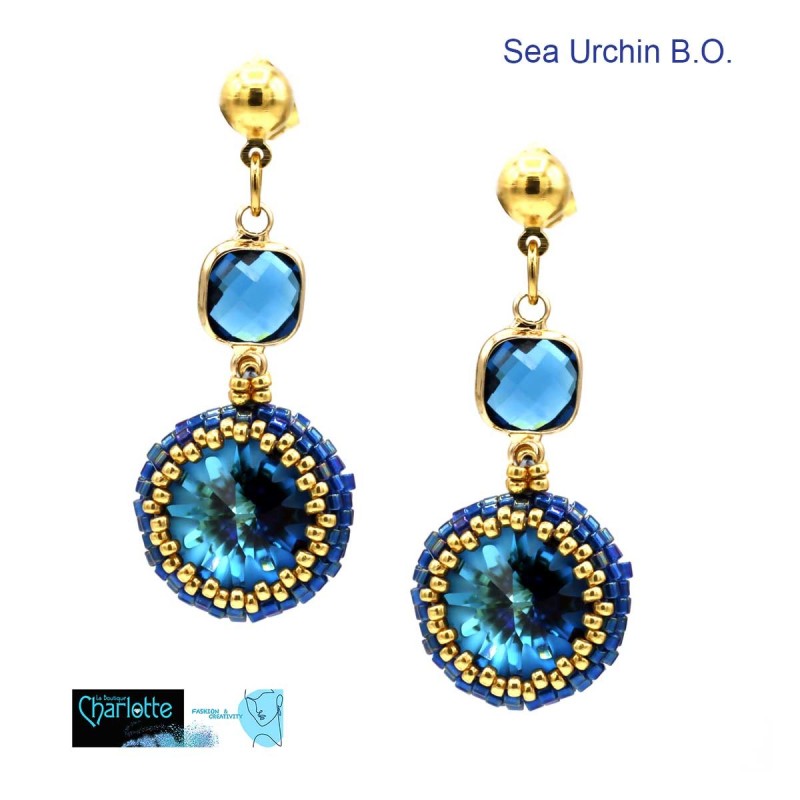 Oorbellen Sea Urchin Swarovski Blauw Gold