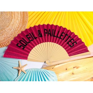 Fuchsia soleil & paillettes hand fan – handmade