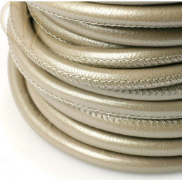 Leder rond 6mm light beige brillant