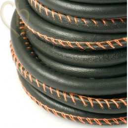 Cuir rond 4mm taupe avec coutures orange