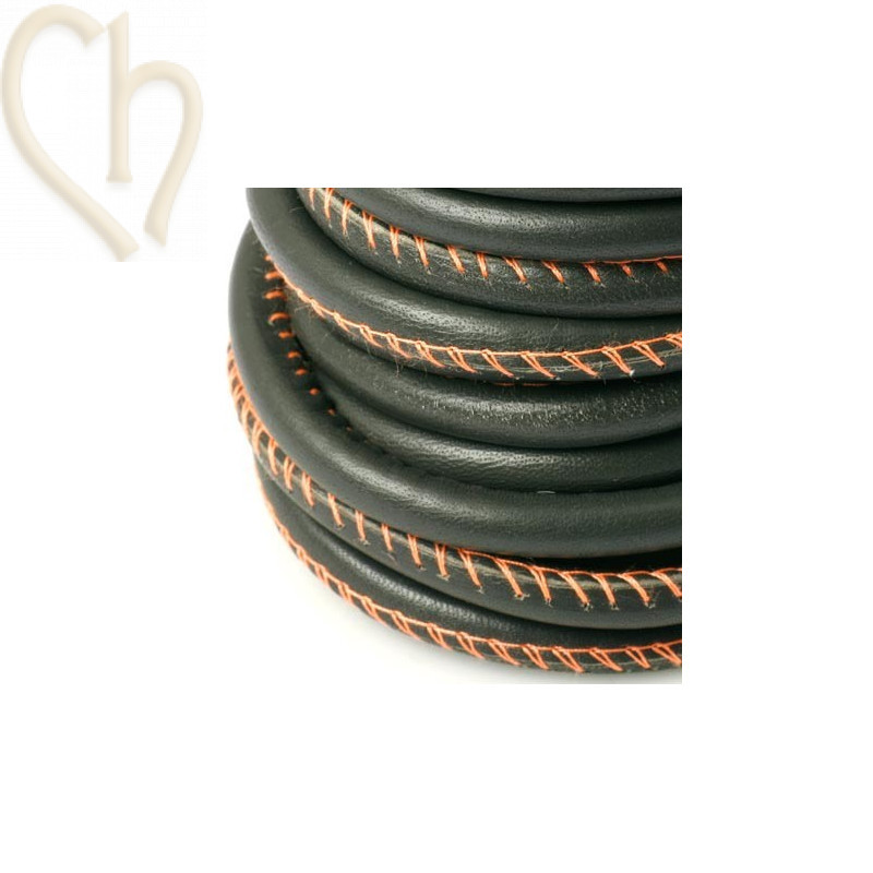 Cuir rond 4mm taupe avec coutures orange