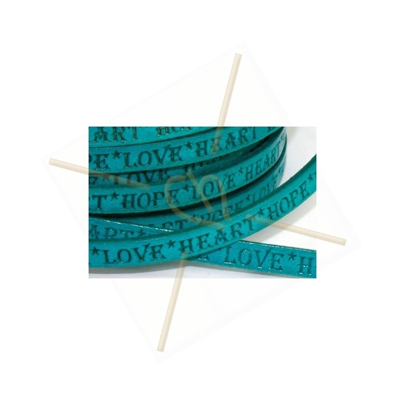 leather flat 5mm inscripted turquoise