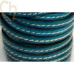 leather 5mm with contrast stitches blue caraibe