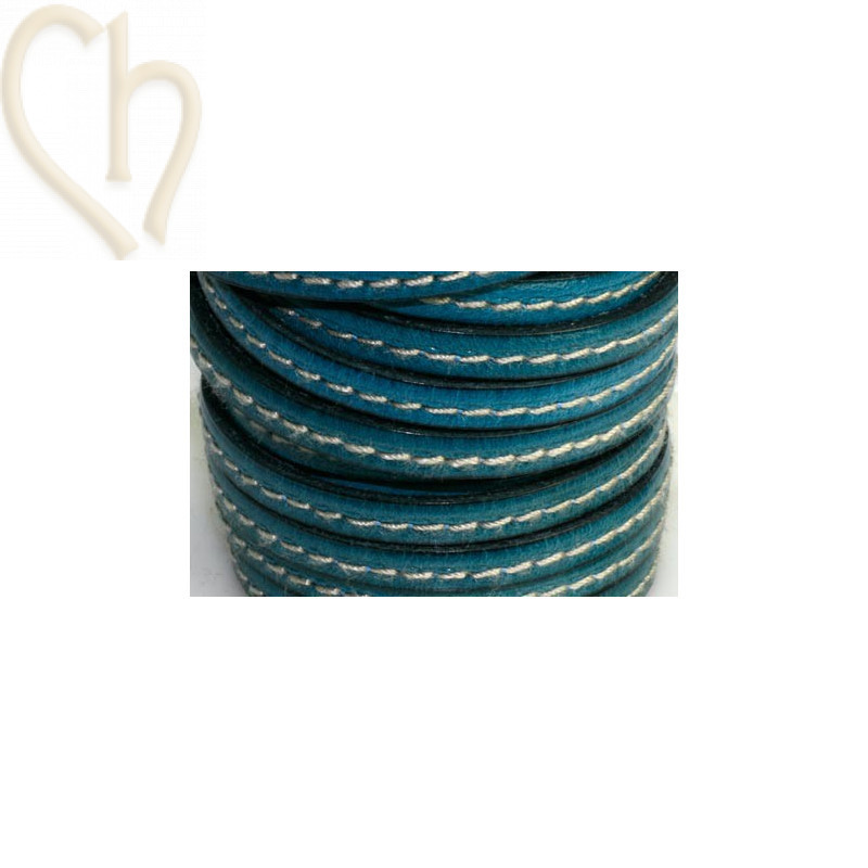 cuir 5mm avec coutures contrastantes bleu caraibe