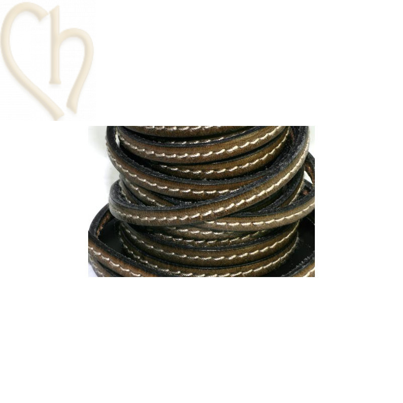 leather 5mm with contrast stitches khaki