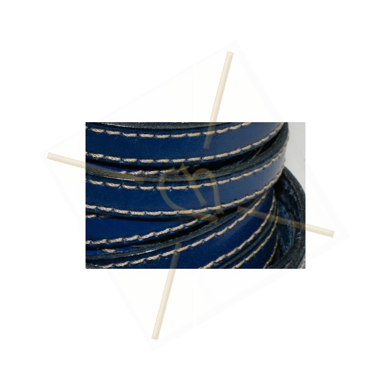 cuir 10mm avec coutures contrastantes bleu