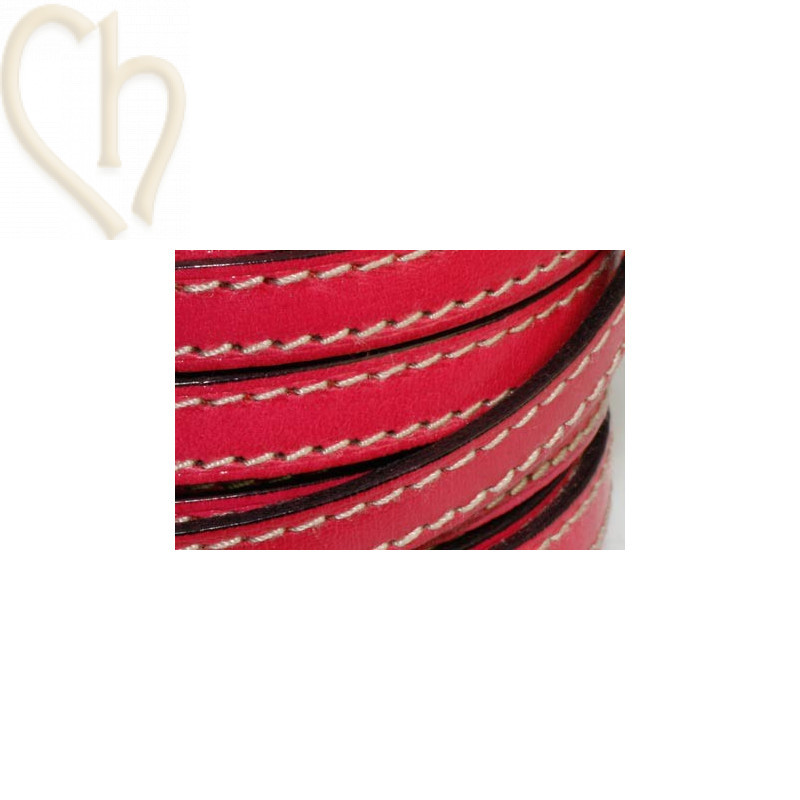 leather 10mm with contrast stitches fuchsia