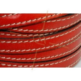 leder 10mm met contrast stiksels rood