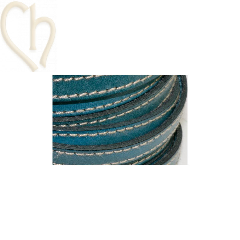 cuir 10mm avec coutures contrastantes turquoise