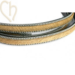 cuir plat 10 mm poilu + chaine argent beige
