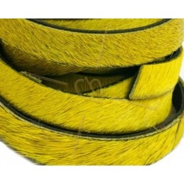 platte leder 10mm + zilveren ketting harige geel