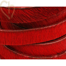 platte leder 10mm  behaard rood