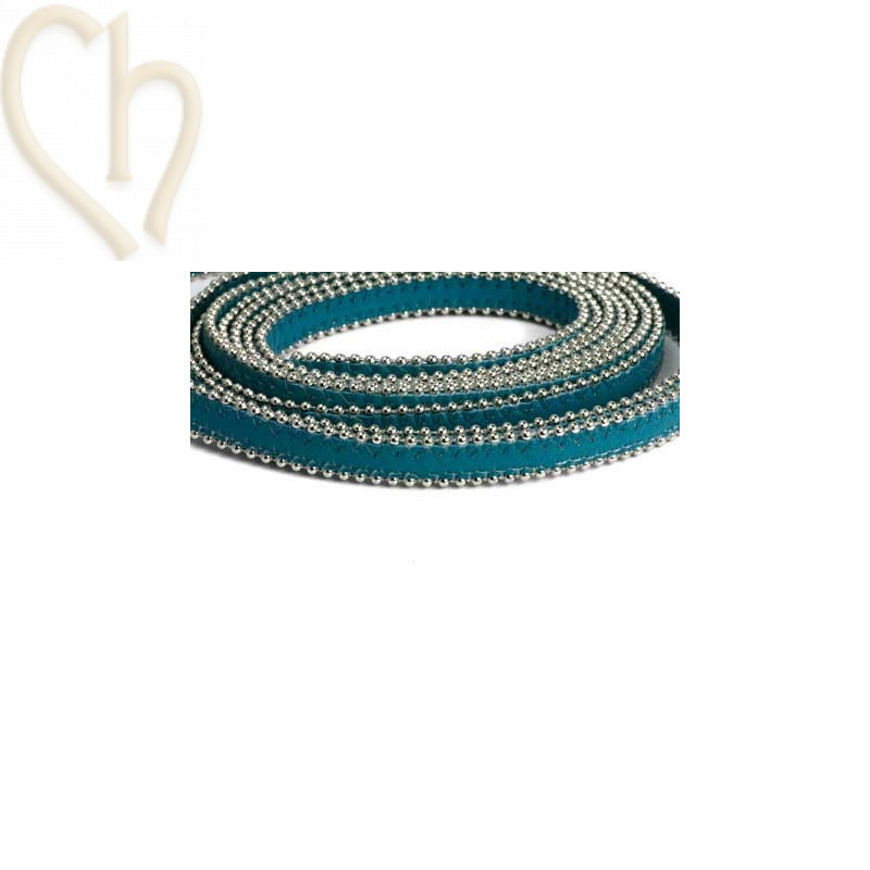 leder plat 10mm met ballketting Teal