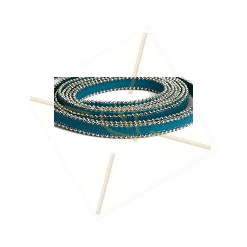 leder plat 10mm met ballketting Teal