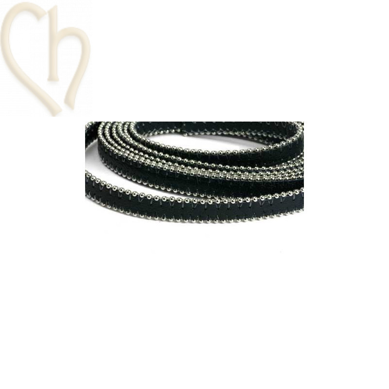 leder plat 10mm met ballketting inkblauw