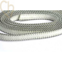 leder plat 10mm met ballketting wit
