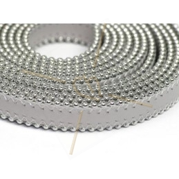 leder plat 10mm met ballketting lichtgrijs