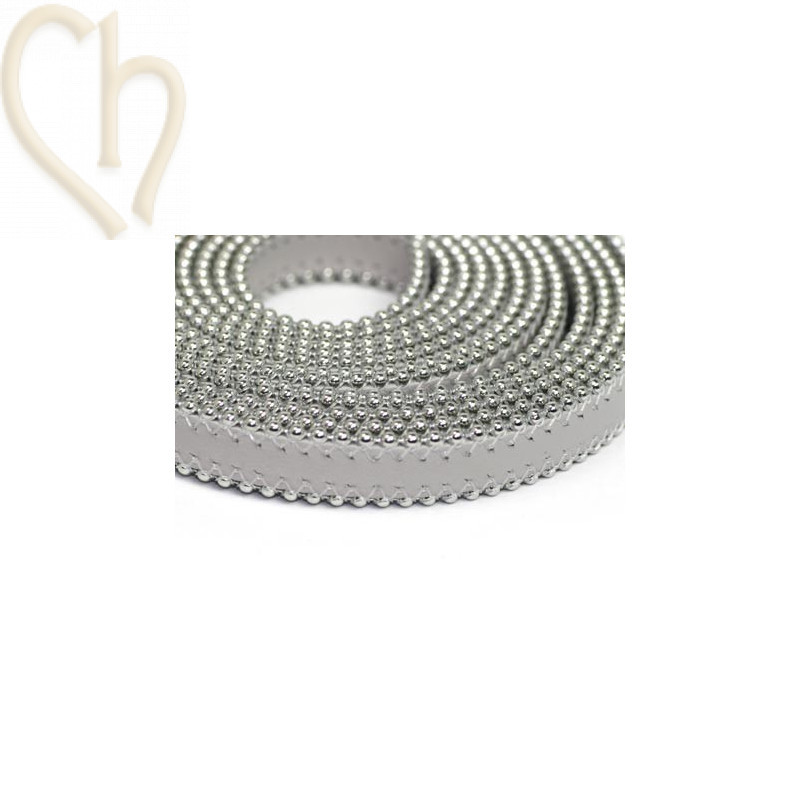 leder plat 10mm met ballketting lichtgrijs