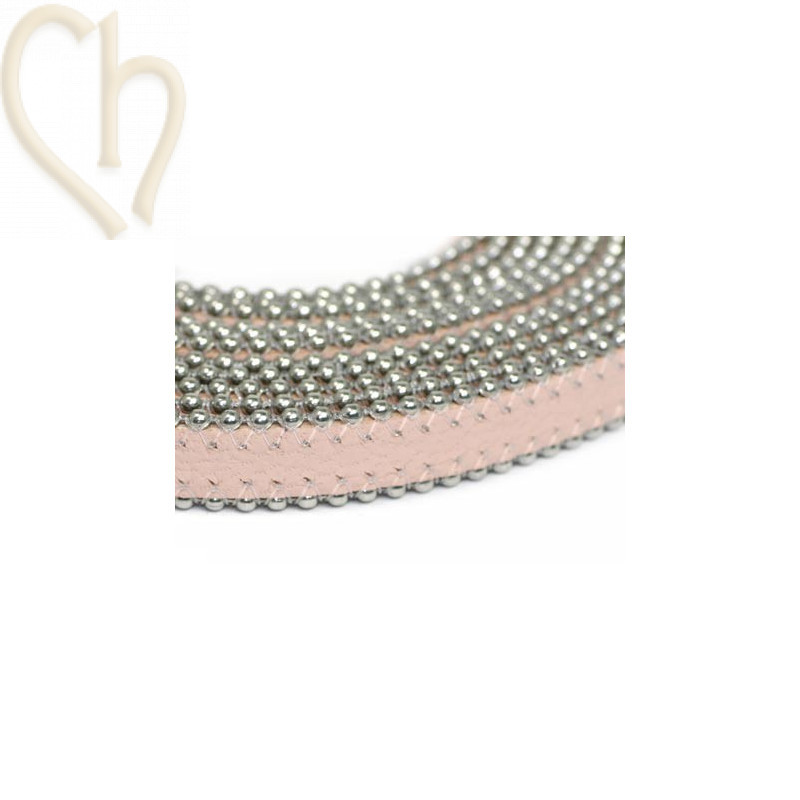cuir plat 10mm avec chaine boule pastel rose