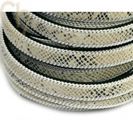 leather flat 10mm with chain reptile beige