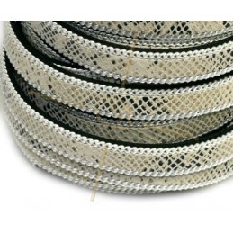 leder plat 10mm met ketting reptile beige