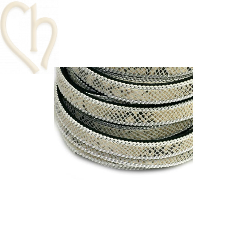 leather flat 10mm with chain reptile beige