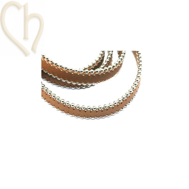 leder plat 10mm met ballketting cognac