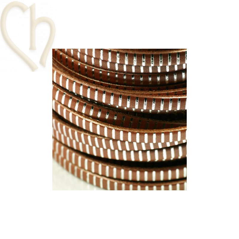leather ribbon 5mm Metallic brown silver