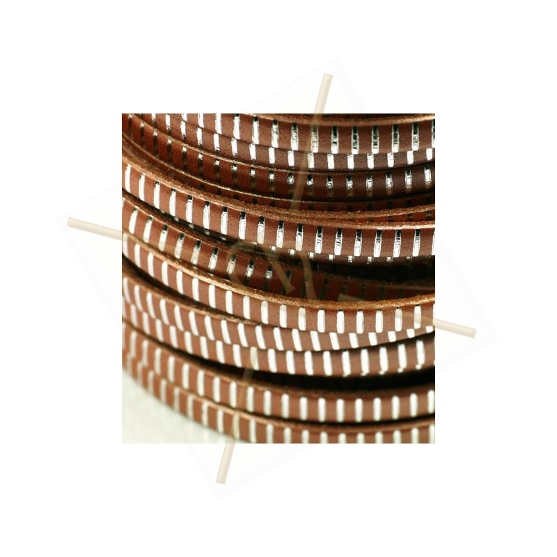 leather ribbon 5mm Metallic brown silver