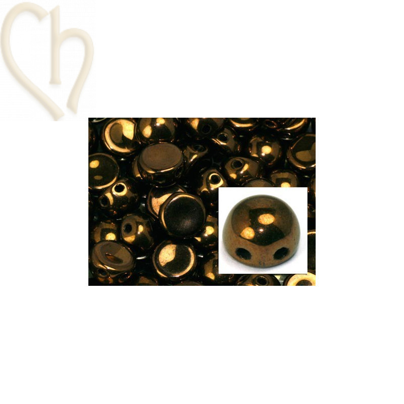 cabochon bead 2-hole 6mm Jet Bronze
