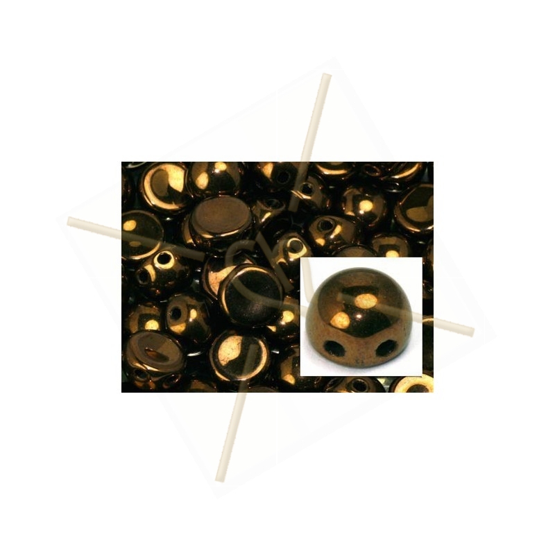 cabochon bead 2-hole 6mm Jet Bronze