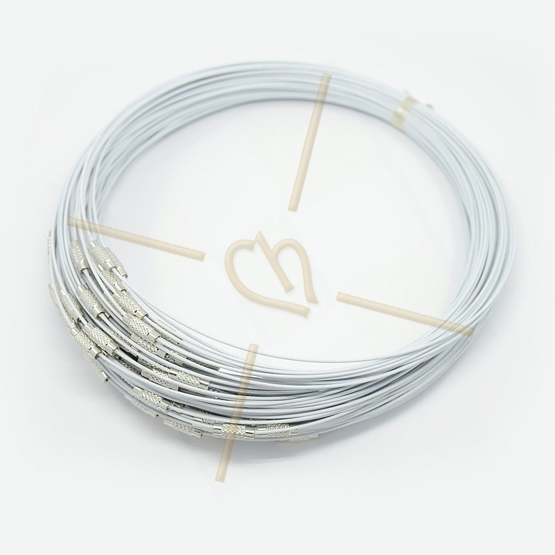 collier fil acier 44cm avec fermoir blanc