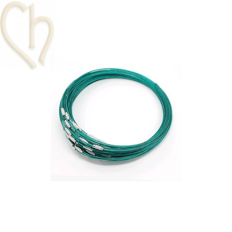 halsketting staaldraad kleur groen 44 cm met draaislot 